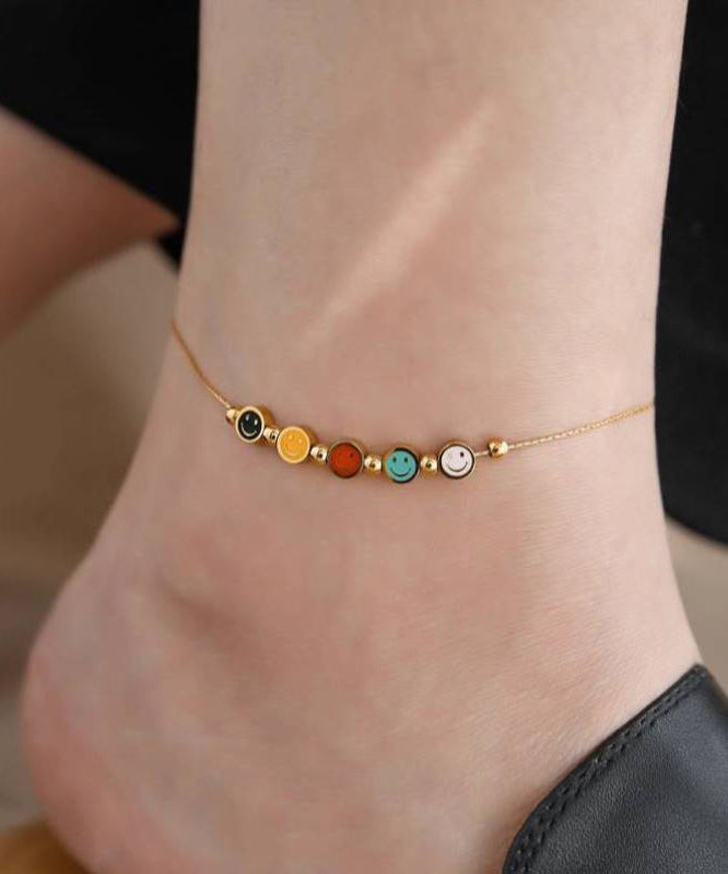 Beautiful Gold Sterling Silver Overgild Smiling Face Ankle Bracelet PO072 JEW-Ank240729