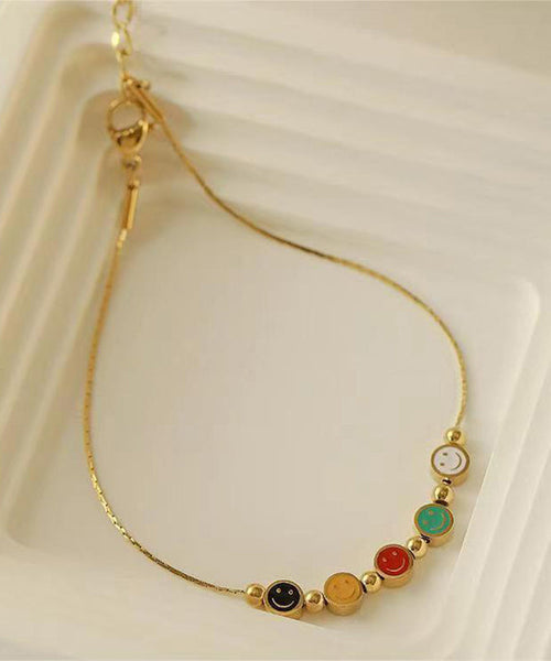 Beautiful Gold Sterling Silver Overgild Smiling Face Ankle Bracelet PO072 JEW-Ank240729