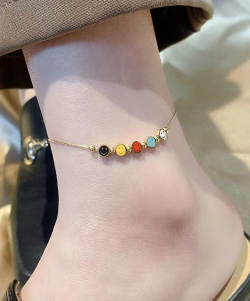 Beautiful Gold Sterling Silver Overgild Smiling Face Ankle Bracelet PO072 JEW-Ank240729