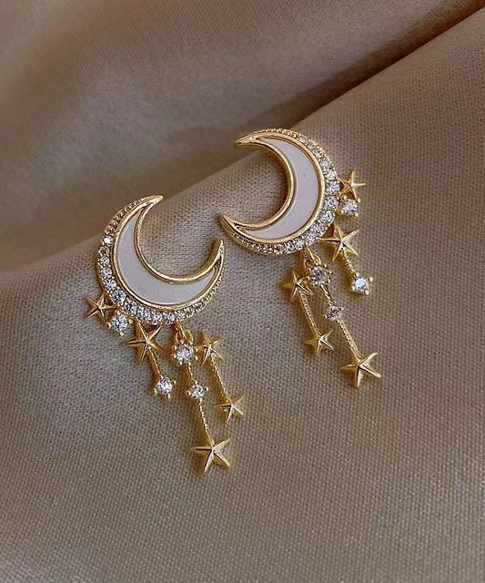 Beautiful Gold Sterling Silver Overgild Zircon Moon Star Drop Earrings GH1064 Ada Fashion