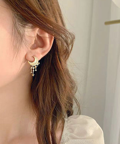 Beautiful Gold Sterling Silver Overgild Zircon Moon Star Drop Earrings GH1064 Ada Fashion