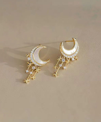 Beautiful Gold Sterling Silver Overgild Zircon Moon Star Drop Earrings GH1064 Ada Fashion