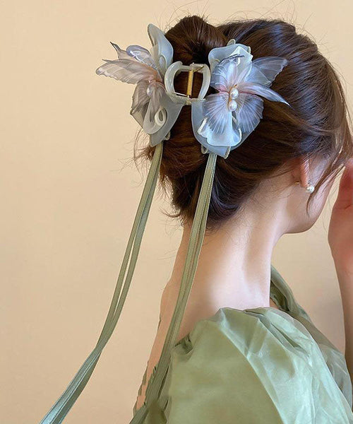Ribbon Acrylic Pearl Beautiful Hairpin Green Fabric Bow FashionChic