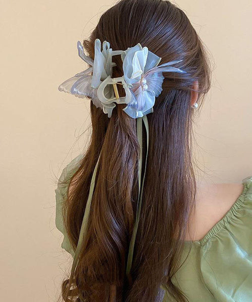 Ribbon Acrylic Pearl Beautiful Hairpin Green Fabric Bow FashionChic