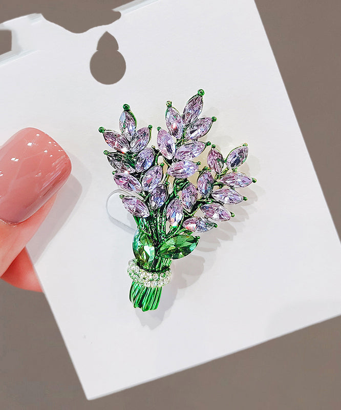 Beautiful Green Alloy Crystal Lavender Brooches QQ048 JEW-BRO240811