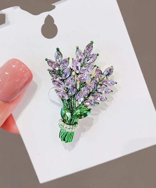 Beautiful Green Alloy Crystal Lavender Brooches QQ048 JEW-BRO240811