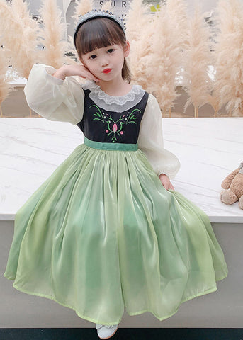 Beautiful Green Embroideried flattering Tulle Kids Maxi Dress Spring YE021 ABC
