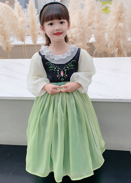 Beautiful Green Embroideried flattering Tulle Kids Maxi Dress Spring YE021 ABC