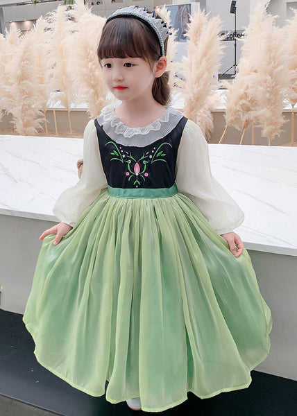 Beautiful Green Embroideried flattering Tulle Kids Maxi Dress Spring YE021 ABC