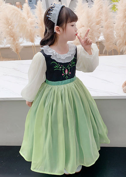 Beautiful Green Embroideried flattering Tulle Kids Maxi Dress Spring YE021 ABC