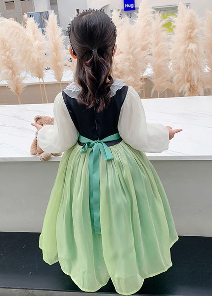Beautiful Green Embroideried flattering Tulle Kids Maxi Dress Spring YE021 ABC