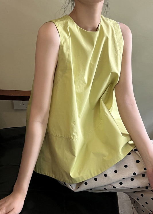 Beautiful Green O Neck Cotton Tops Sleeveless QB001 HS-STP241025