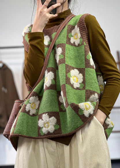 Beautiful Green Oversized Floral Knit Vests Winter OO012 OM-CS240816