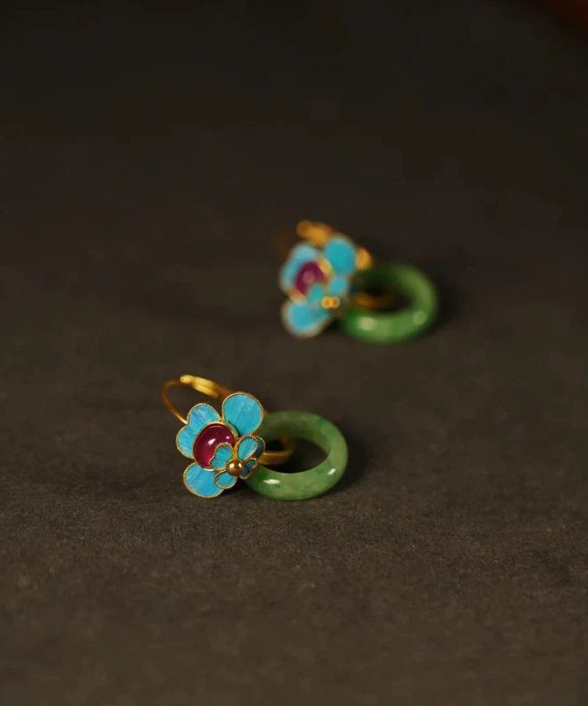 Beautiful Sterling Jade Ping Silver Enamel Green Buckle Overgild FashionChic