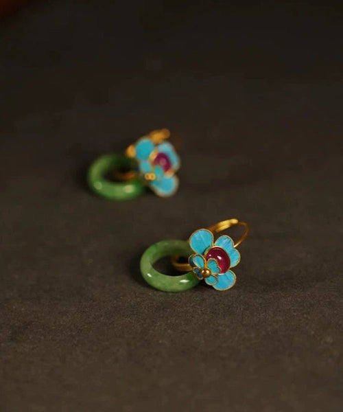 Beautiful Sterling Jade Ping Silver Enamel Green Buckle Overgild FashionChic