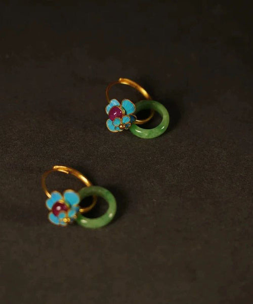 Beautiful Sterling Jade Ping Silver Enamel Green Buckle Overgild FashionChic