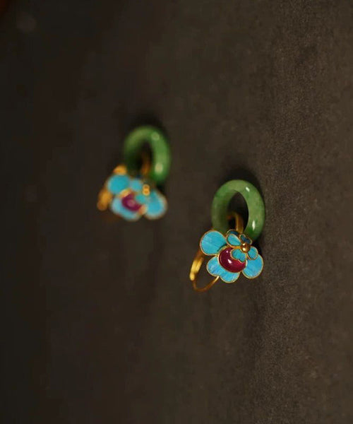 Beautiful Sterling Jade Ping Silver Enamel Green Buckle Overgild FashionChic