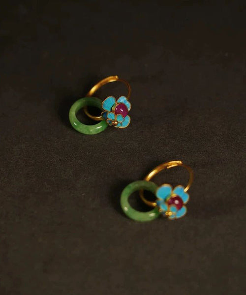 Beautiful Sterling Jade Ping Silver Enamel Green Buckle Overgild FashionChic