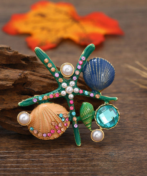 Beautiful Green Zircon Pearl Shell Starfish Brooches GH1076 Ada Fashion