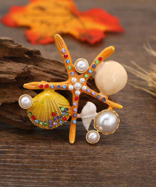 Beautiful Green Zircon Pearl Shell Starfish Brooches GH1076 Ada Fashion