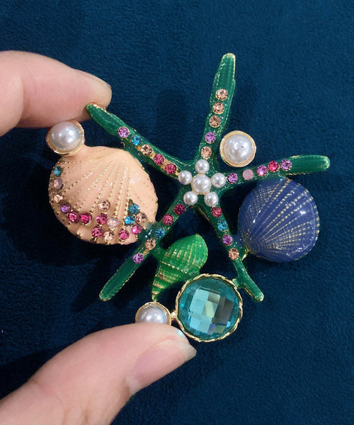 Beautiful Green Zircon Pearl Shell Starfish Brooches GH1076 Ada Fashion