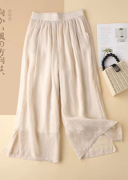 Elastic Beautiful Pants Open Waist Lavender Straight Linen Side FashionChic
