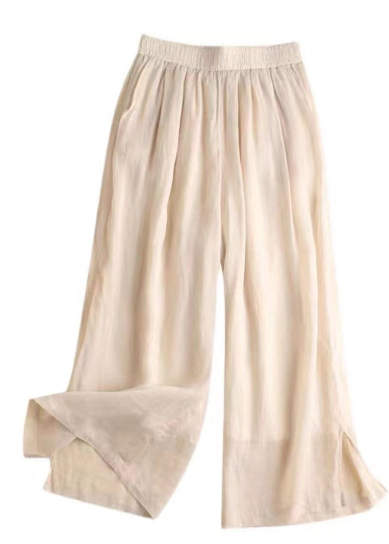 Elastic Beautiful Pants Open Waist Lavender Straight Linen Side FashionChic