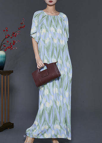 Beautiful Light Blue Print Cotton Beach Dresses Summer SD1046 Ada Fashion