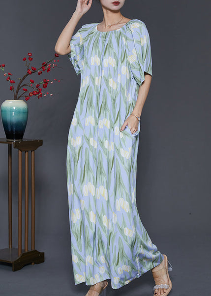 Beautiful Light Blue Print Cotton Beach Dresses Summer SD1046 Ada Fashion