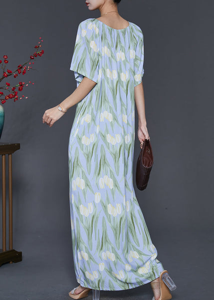 Beautiful Light Blue Print Cotton Beach Dresses Summer SD1046 Ada Fashion