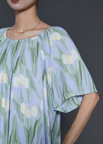 Beautiful Light Blue Print Cotton Beach Dresses Summer SD1046 Ada Fashion