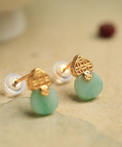 Beautiful Light Green Sterling Silver Overgild Jade Stud Earrings DF1016 Ada Fashion