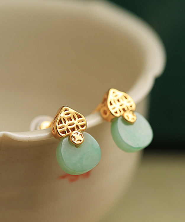 Beautiful Light Green Sterling Silver Overgild Jade Stud Earrings DF1016 Ada Fashion