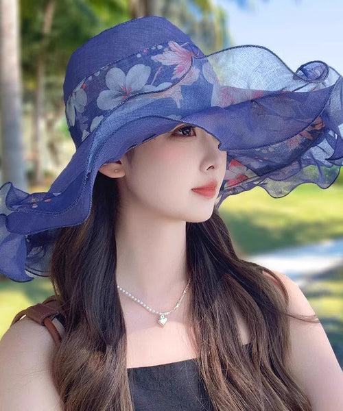 Light Print Beautiful Hat Sun Floppy Pink Ruffled FashionChic