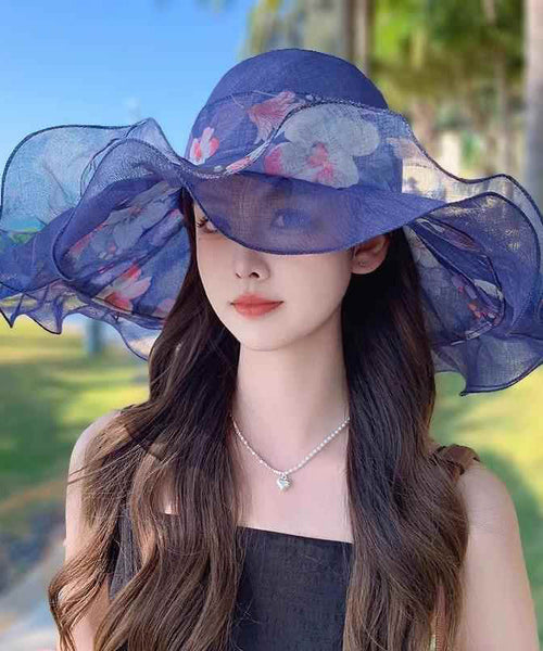 Light Print Beautiful Hat Sun Floppy Pink Ruffled FashionChic