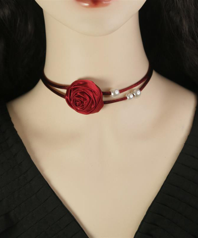 Beautiful Mulberry Silk Alloy Pearl Floral Princess Necklace YU019 ABC