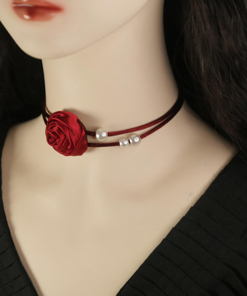 Beautiful Mulberry Silk Alloy Pearl Floral Princess Necklace YU019 ABC