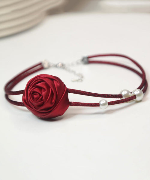 Beautiful Mulberry Silk Alloy Pearl Floral Princess Necklace YU019 ABC