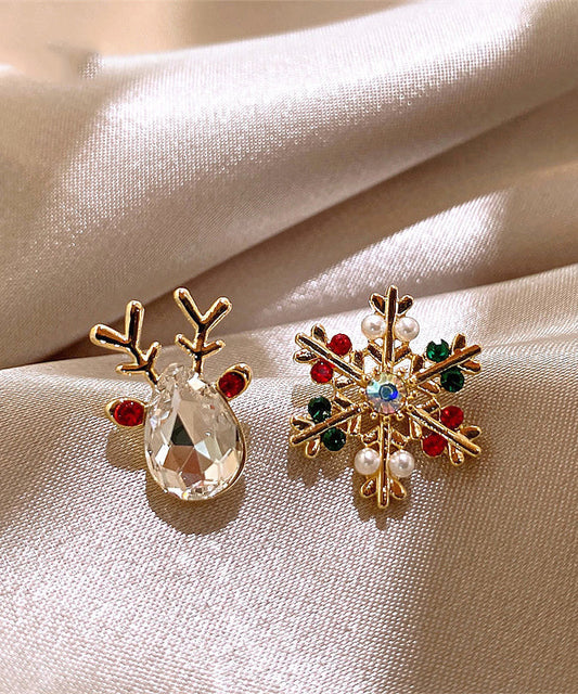 Beautiful Multicolor Sterling Silver Overgild Asymmetric Crystal Snowflake Pronghorn Stud Earrings RB022 ABC