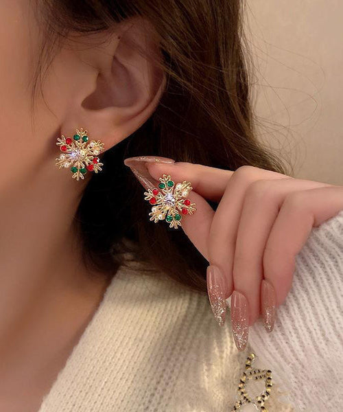 Beautiful Multicolor Sterling Silver Overgild Asymmetric Crystal Snowflake Pronghorn Stud Earrings RB022 ABC