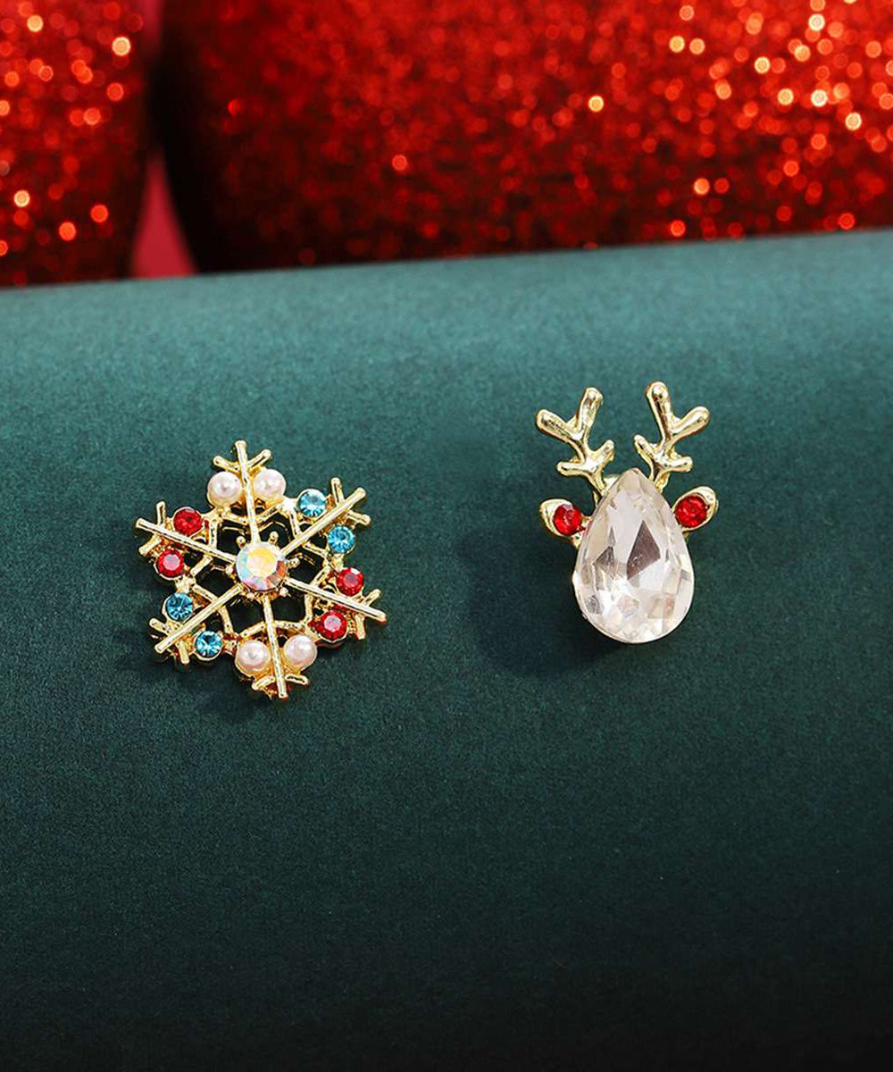 Beautiful Multicolor Sterling Silver Overgild Asymmetric Crystal Snowflake Pronghorn Stud Earrings RB022 ABC