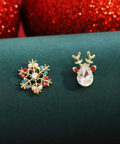 Beautiful Multicolor Sterling Silver Overgild Asymmetric Crystal Snowflake Pronghorn Stud Earrings RB022 ABC