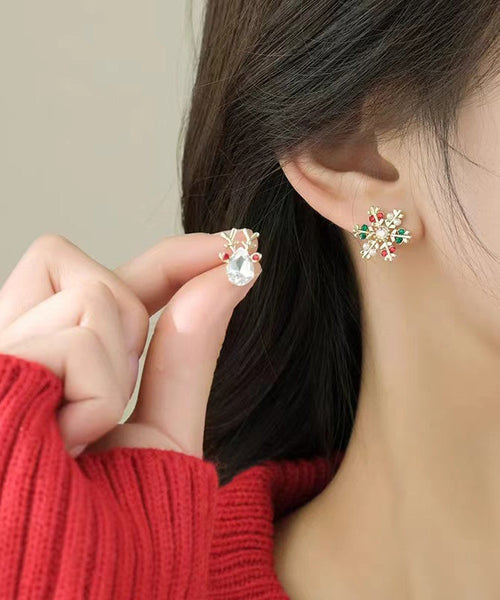 Beautiful Multicolor Sterling Silver Overgild Asymmetric Crystal Snowflake Pronghorn Stud Earrings RB022 ABC