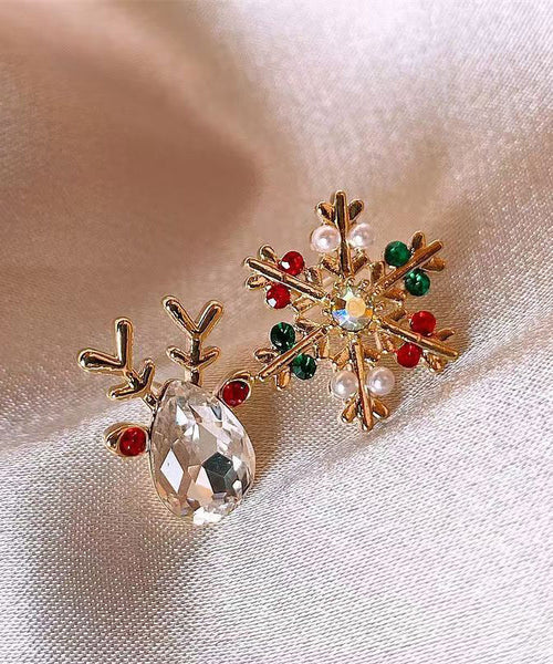 Beautiful Multicolor Sterling Silver Overgild Asymmetric Crystal Snowflake Pronghorn Stud Earrings RB022 ABC