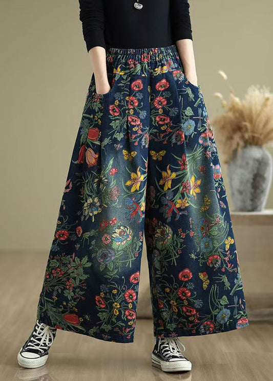 Leg Denim Beautiful Pants Wide Print Summer Navy Oversized FashionChic