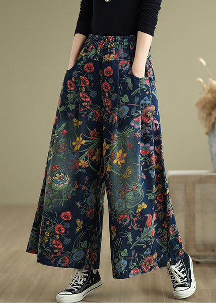 Leg Denim Beautiful Pants Wide Print Summer Navy Oversized FashionChic