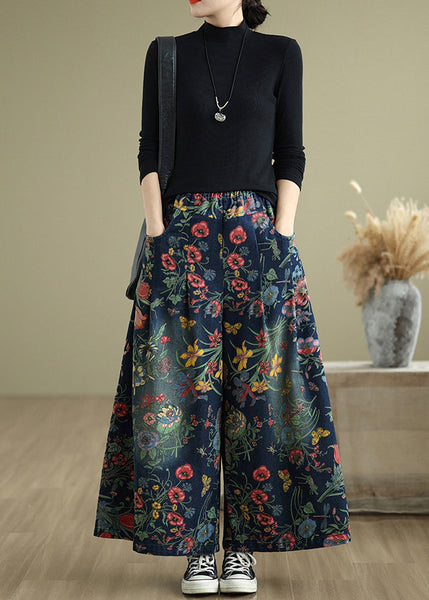 Leg Denim Beautiful Pants Wide Print Summer Navy Oversized FashionChic