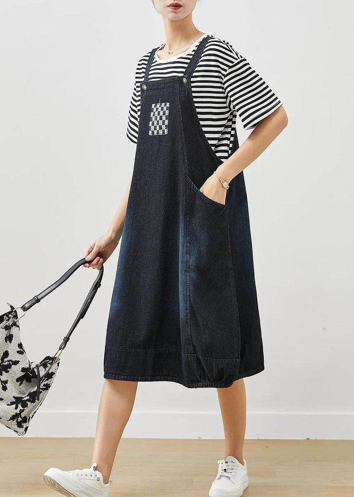 Beautiful Navy Oversized Striped Cotton Two Pieces Set Summer Ada Fashion