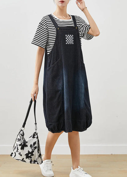 Beautiful Navy Oversized Striped Cotton Two Pieces Set Summer Ada Fashion