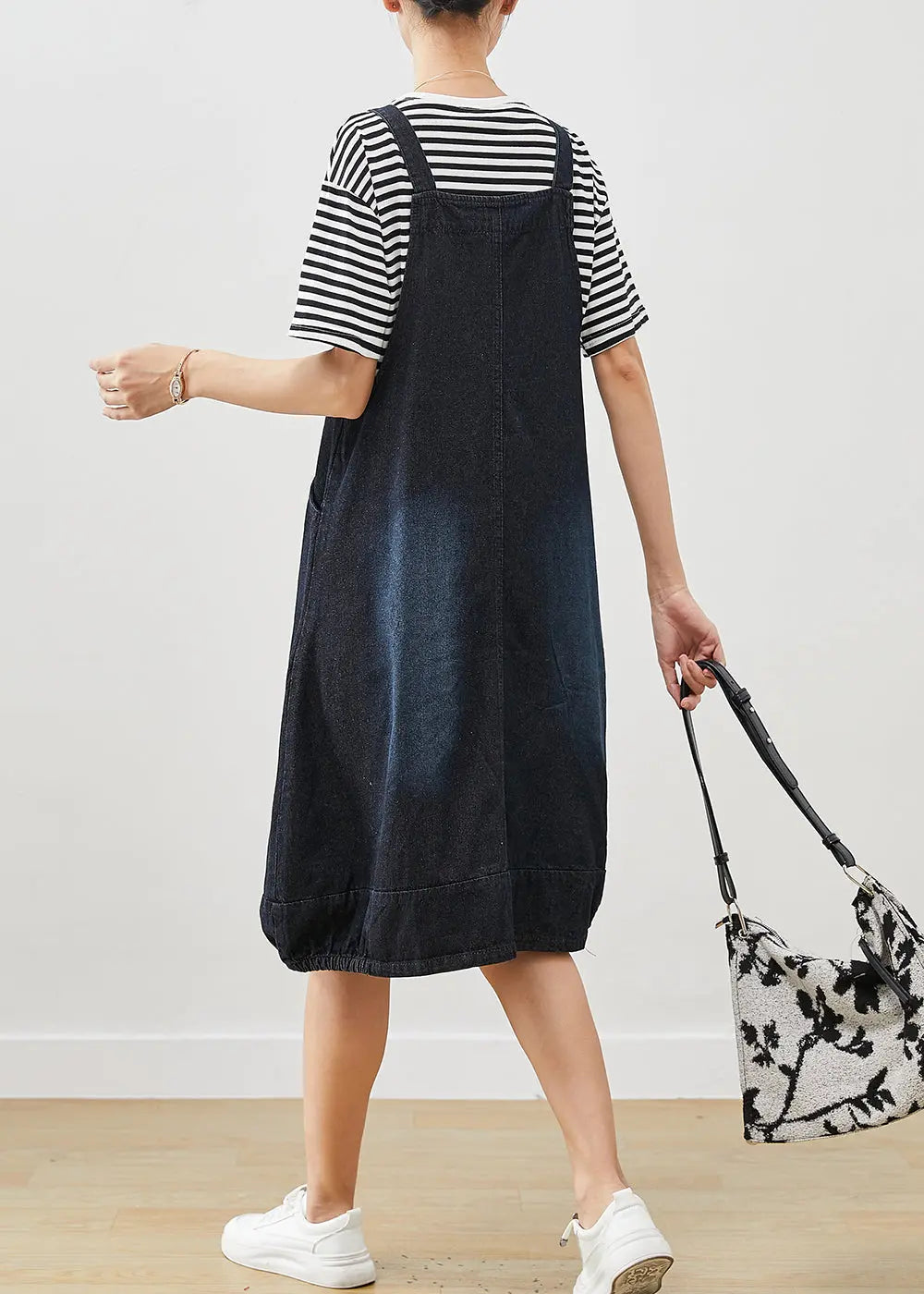 Beautiful Navy Oversized Striped Cotton Two Pieces Set Summer Ada Fashion